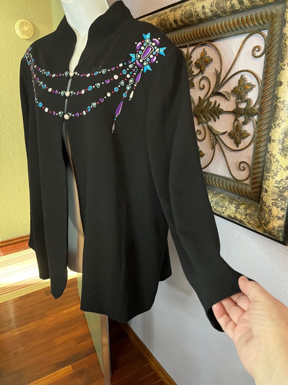 VTG Black Beaded /Embroidery Open-Front Bob Mackie  Wearable Art Blazer Sz 1X - Picture 6 of 14